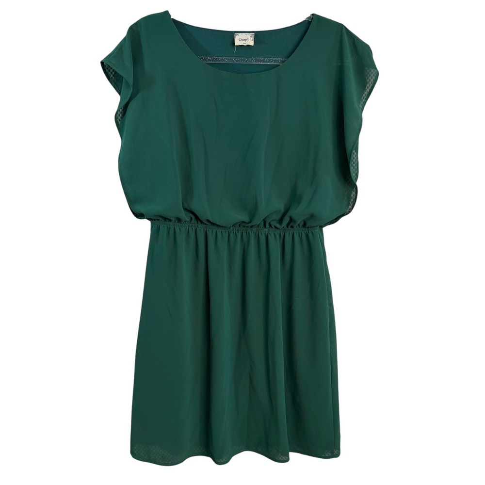 Teenploā USA Womens Medium Green Cap Sleeve Elastic Waist Mini Dress